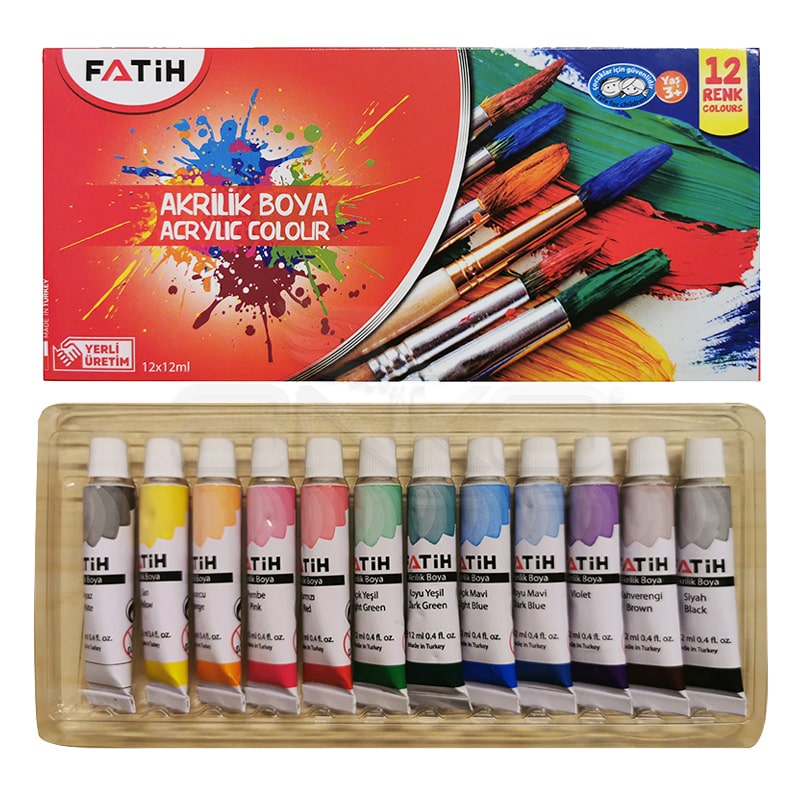 FATİH 12 Lİ AKRİLİK BOYA ACRYLICS ORJİNAL YENİ NESİL